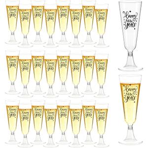 DPKOW Disposable Champagne Flutes New Years Eve Party Supplies 2026, 24 Pack 5 Oz Clear New Years Party Cups Champagne Cocktail Toasting Glasses Disposable HAPPY NEW YEAR Flutes Bulk, Shatterproof