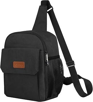 Joymee Sling Lunch Box Lunch Bag for Women Men Adult Portable Leakproof Reusable Insulated-Crossbody Lunchbox small Cooler with Shoulder Strap Side Pockets Front Pocket for Work Travel, Black