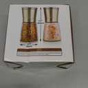 Salt and Pepper Grinder Set with Wooden Standing Tray, Refillable Pepper Mill Set - Brushed Stainless Steel - Short Glass Shakers with Adjustable Coarseness for Peppercorn, Salt or Spice Mills