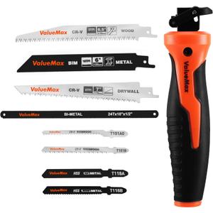 Valuemax 8-In-1 Multi-Blades Hand Saw, Quick-Change Mechanism Hacksaws with TPR Handle, Drywall/Jab/Pumpkin Carving Saw, CRV & Bimetal Blades, Handsaws for Wood, Metal, Plastic and Plywood