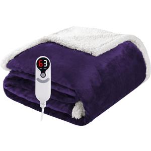 Electric Heated Blanket Throw Size 50"x60", Soft Flannel with Overheat Protection, 9 Adjustable Heat Settings & 10-Hour Auto-Off Timer, Fast Heating for Winter Comfort, Dark Purple