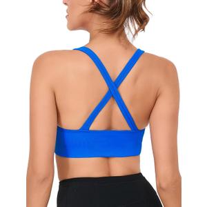 RUNNING GIRL Sports Bras for Women,Seamless Strappy Sports Bra High Support Crisscross Back with Removable Pads (Blue, L)
