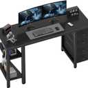 Lufeiya Gaming Desk with 4 Fabric Drawers & Storage Shelves, 55 inch Computer Writing Work Study Desk for Home Office Bedroom, Modern Simple Student PC Desks Table, Black