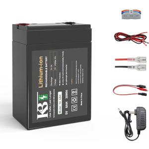 KBT 5V 6Ah Rechargeable Lithium Replacement Battery Pack, with 5V Battery Charger, Charging Cable for LED String Light, Home Security Camera, CCTV Camera, WiFi Router, DIY Project