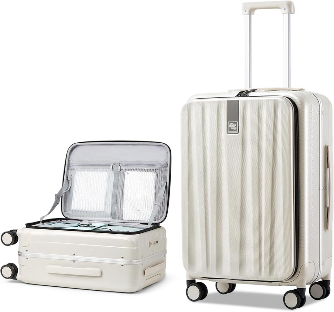 Hanke 26 Inch Large Luggage Suitcase Top Opening Aluminum Frame Travel Luggage Hard Shell Suitcases with Wheels for Woman Men,(Ivory white)