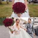 Sggvecsy 50 Pcs Artificial Roses Red Flowers Fake Velvet Silk Roses with Stems Bulk Realistic Faux Flowers for Bridal Bouquets Wedding Centerpieces Valentines Day DIY Home Decor (Burgundy)