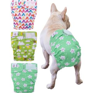 CuteBone Washable Dog Diapers Female No Tail Hole 3 Pack Reusable Doggie Period Training Pants for Docked-Tail Frenchie French Bulldog Boston Terrier Without Tail WWD14L