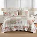 Secgo Queen Comforter Set for Bed - 100% Cotton Quilts Queen Size, Black Bedspreads (90 * 98 Inch) with 2 Pillow Shams, Patchwork Reversible Lightweight Bedding