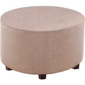 Round Ottoman Slipcover Polyester Blend Footstool Protector Covers Stretch with Elastic Bottom Feature Textured Machine Washable Jacquard Fabric (Beige, Medium Size)