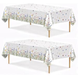 Spring Floral Party Tablecloth, 2 Pack Wildflower 54 x 108 Inch Tablecloth for Party Decorations, Butterfly Rectangular Table Cover, Disposable Plastic Table Cloth for Birthday and Celebration Event