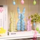 Valery Madelyn Easter Decorations, Bunny Decor Table Centerpiece, 3 Pcs Wooden Easter Decor Indoor, Cute Bunny Decorations for Table Shelf Tiered Tray Home Livingroom Kitchen Bedroom, 5-8 inch
