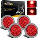 Partsam 4Pcs 4" Round Red LED Stop Turn Tail Lights Brake Trailer Lights 24LED, 4 Inch Round Led Trailer Tail Lights Red Flange Mount Waterproof for RV Trucks 12V DC