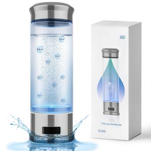 Hydrogen Water Bottle, Hydrogen Water Bottle Generator, 5-Min Electrolysis 1500 PPB Smart Water Ionizer with SPE/PEM Technology, Hydrogen Water Machine for Women Men Office Bike Running,CA-102C Silver