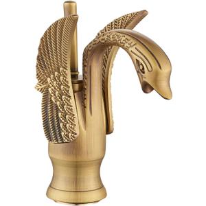 GGStudy Bathroom Faucet Antique Brass Swan Single Handle One Hole Bathroom Vanity Faucet Basin Tap Deck Mount Lavatory (Short)