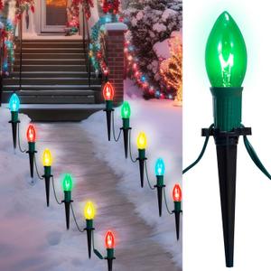 Joiedomi Christmas C9 Pathway Lights Outdoor Decorations 24 Packs, 30.75ft Xmas Multicolor Pathway Marker String Lights for Holiday Waterproof Outside Yard Garden, Party, Walkway Decor