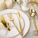 Rubtlamp 180Pcs Gold Plastic Silverware,Luxury Gold Plastic Cutlery,Heavy duty Golden Disposable Flatware, Utensils Set Disposable Include 60Gold Forks,60Gold Spoons,60Plastic Knives for Party,Wedding