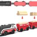 Battery Operated Train for Wooden Track, Motorized Train for Toddlers 3+ Years Old, 3Pcs Trains Toy Set Electric Trains Compatible with Thomas, Brio, Chuggington, Melissa and Doug