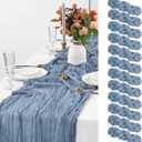 12 Pack Dusty Blue Table Runner, 10FT Cheesecloth Table Runner Long Romantic Semi Sheer Rustic Boho Gauze Table Runners for Wedding Bridal Shower Birthday Party Decorations(21.5120 Inch)