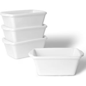 GDCZ Mini Loaf Pan Set, 6.2-Inch 4 Pcs Ceramics Non-Stick Baking Bread Pan, Rectangular Bread Baking Tray with Handle, Microwave and Dishwasher Safe, White