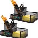 Ludato 2 Pieces Mesh Pen Holder Desk Organizers and Accessories for Desk3 Compartments Black Pencil Holder for Office Supplies Gifts for Colleague