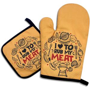 I Love to Rub My Meat, Funny Oven Mitts and Pot Holders, Silicone Non-Slip Oven Mitts, Chef Gift, Housewarming Gift Ideas, Cooking Baking BBQ Gifts