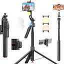 Auto Face Tracking Phone Tripod One-Touch Open 69.3" Selfie Stick 360 Rotatable Tripod for iPhone with Fill Light & Remote Extendable Stand for Vlogging Live Streaming Video Recording Content Creator (Black)