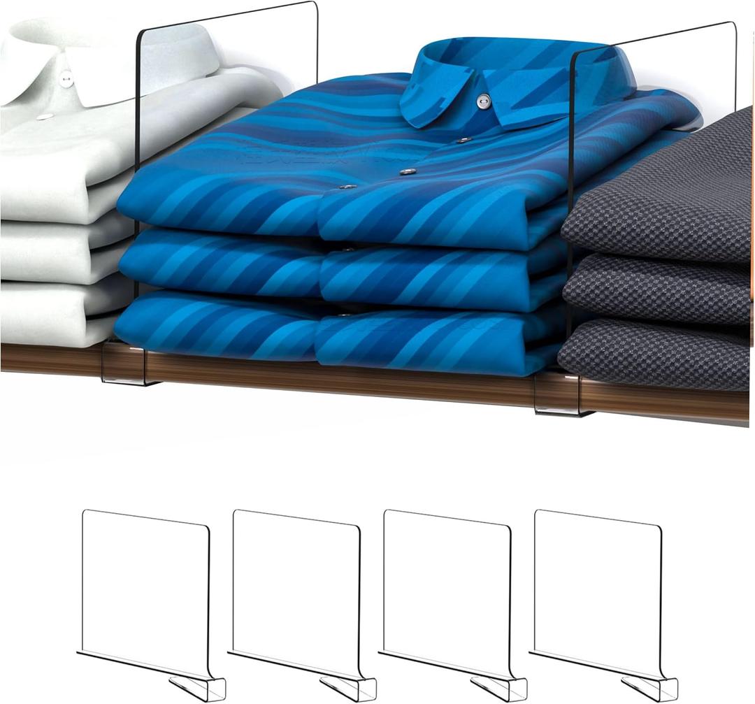 Cq Acrylic Shelf Dividers for Closet Organization - 4 Pack Clear Closet Shelf Organizer for Wood Shelves,Handbag,Bag,Towel,Sweater,Purse Organizer,8 Tall Plastic Vertical Shelf Separators for T Shirt