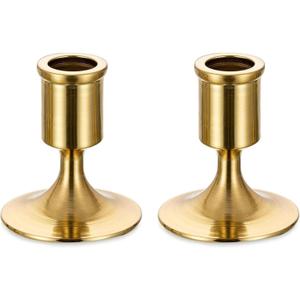 Romadedi Gold Candlestick Candle Holders for Taper, 2 PCS Gold Brass Color Candle Stick Candle Holder for Table Centerpiece, Wedding Reception, Festive Christmas Mantel Decoration or Home Decor