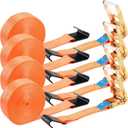 TLGREEN 4 Pack 2 in x 27 FT Flat Hook Ratchet Straps (11,000 lbs Break Strength), Heavy Duty Tie Down Straps for Trucks (Orange)