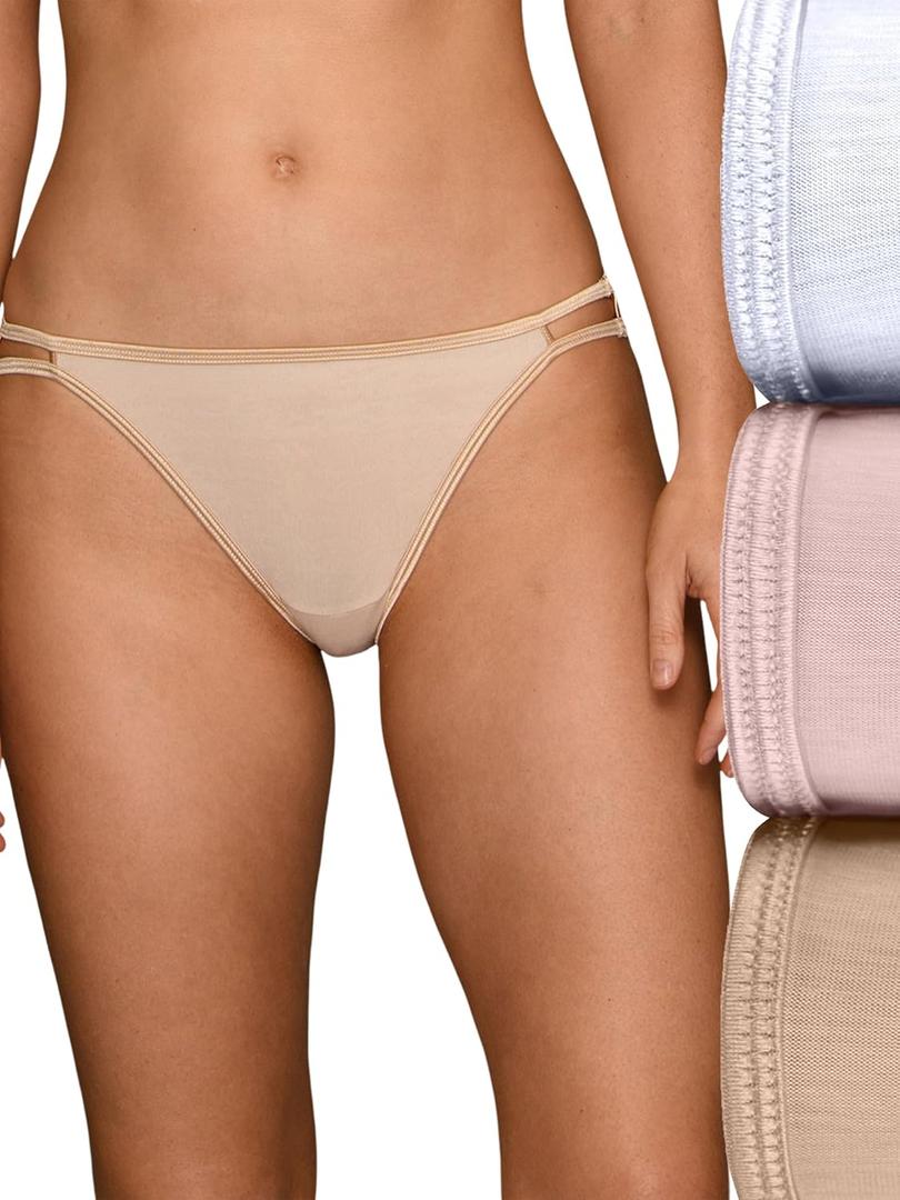 Vanity Fair Women's Illumination String Bikini Panties, Silky Stretch & Satin Trim (Beige), S