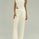 SOLY HUX Women's Summer One Shoulder Asymmetrical Tops Elegant Short Sleeve Evening Cocktail Blouse (L)