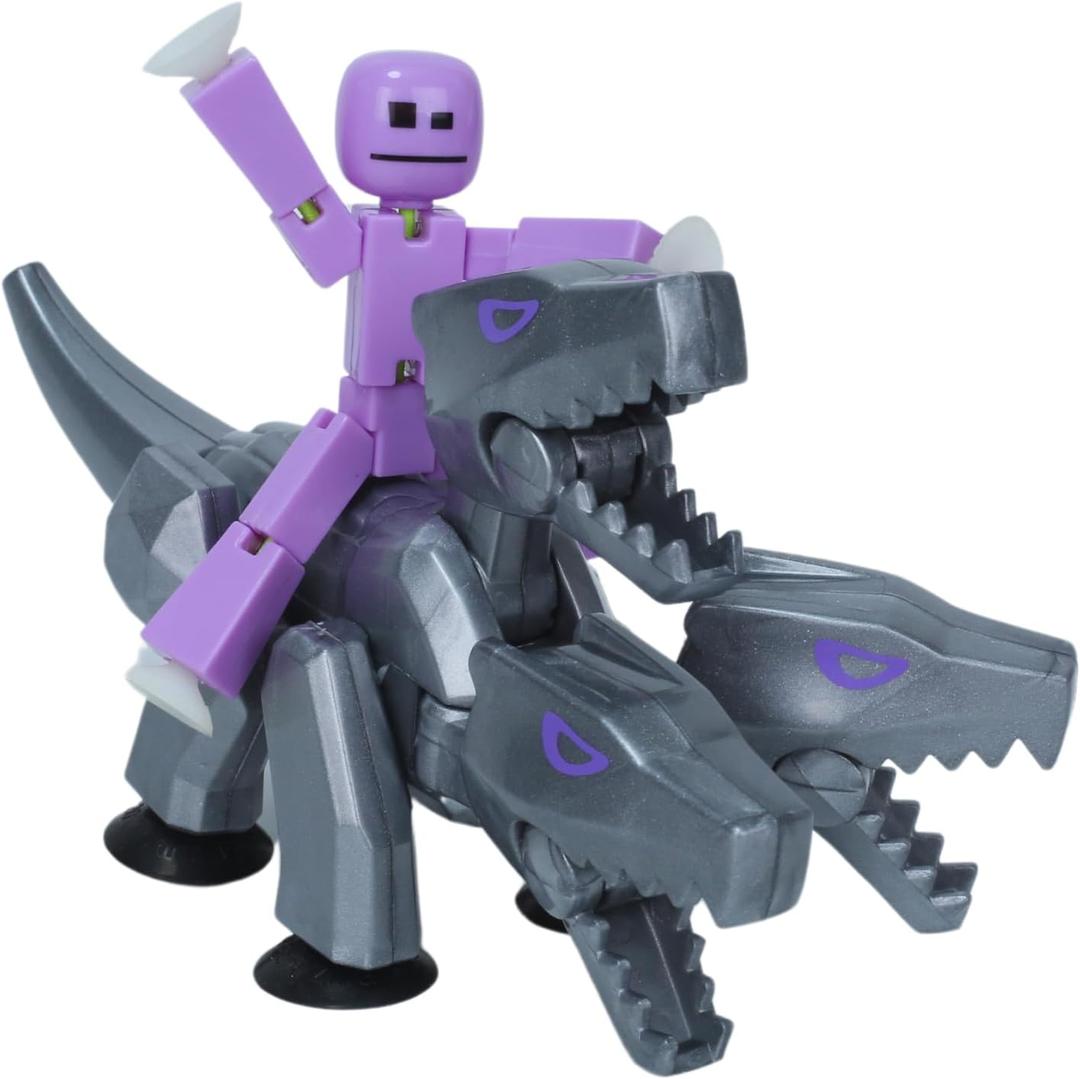 Zing StikBot & Mega Monster Stop-Motion Animation Pack Exclusive Lavender Purple StikBot + Silver Cerberus Figure, Creative Toy for Kids Age 4+