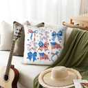 Patriotic Red White and Blue Bow Throw Pillow Covers, Americana Patriotic Independence Day 4th of July Decorations, Memorial Day Decor for Home Bedroom Couch,American Flag Pillow Covers 18x18