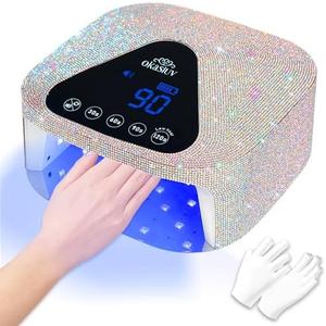 Okasiuv UV LED Nail Lamp with UV Gloves,Magnetic Metal Mirror Base Cordless Nail Dryer, Gel Polish Curing Light with 4 Timers,Touch Control Display,Auto Sensor for Professional Salon & Home
