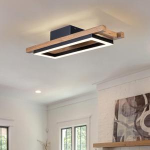 LED Modern Ceiling Lights Wooden Square Rectangular Lamp Fixture Wood, 17.3in 12w Modern Kitchen Ceiling Lighting Fixtures 3000K for Island Bedroom Living Room Hallways (17.3 inch)