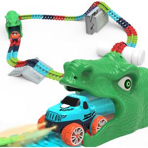 Race Car Track Toy for Kids Ages 3 4 5 6 7 8+ with LED Light-Up Vehicles, Flexible Dinosaur Race Track Battery Electric Race Car Track Set, Gifts Toys for Boys Girls Toddlers (240pcs 2Car)