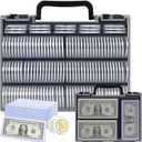 Coins Collector Case Holder Coin Capsules 46mm with 6 Sizes Foam Gasket (141 Pcs), Hard Paper Currency Sleeves (20 Pcs), Soft Dollar Bill Sleeves (200 Pcs) Storage Organizer Box (Black)