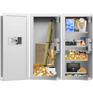 White 29.53" Tall Fireproof Wall Safes Between the Studs 16" Centers, Heavy Duty Combination Lock in Wall Safe with 3 Removable Shelf, Hidden Safe for Money, Jewelry, Document, Passport, Whit