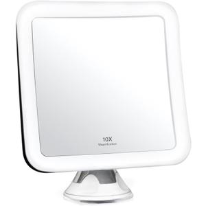 Fancii 10X Magnifying Lighted Makeup Mirror - Daylight LED Vanity Mirror - Compact, Cordless, Locking Suction, 6.5" Wide, 360 Rotation, Portable Illuminated Bathroom Mirror (Square)