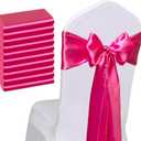Pack of 50 Hot Pink Satin Chair Sashes Bows 7x108 inches Chair Ties Fushcia Chair Sashes Ribbons for Wedding Party Brithday Anniversary Ceremony Christmas Decor - Hot Pink