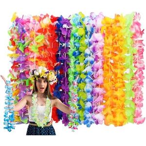 24pcs Leis for Luau Party, Hawaiian Leis Bulk Decorations Silk Flower Necklace, Colorful Tropical Hawaiian Bulk Hula Dance Party Decor, Flower Leis Summer Beach Pool Party Decorations Favors Supplies