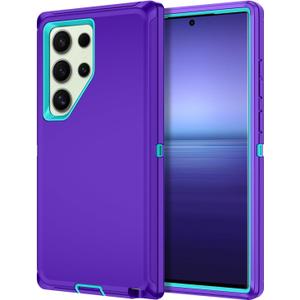 I-HONVA for Samsung Galaxy S24 Ultra Case Shockproof Dust/Drop Proof 3-Layer Full Body Protection [Without Screen Protector] Rugged Heavy Duty Case for Galaxy S24 Ultra 6.8",Purple/Green