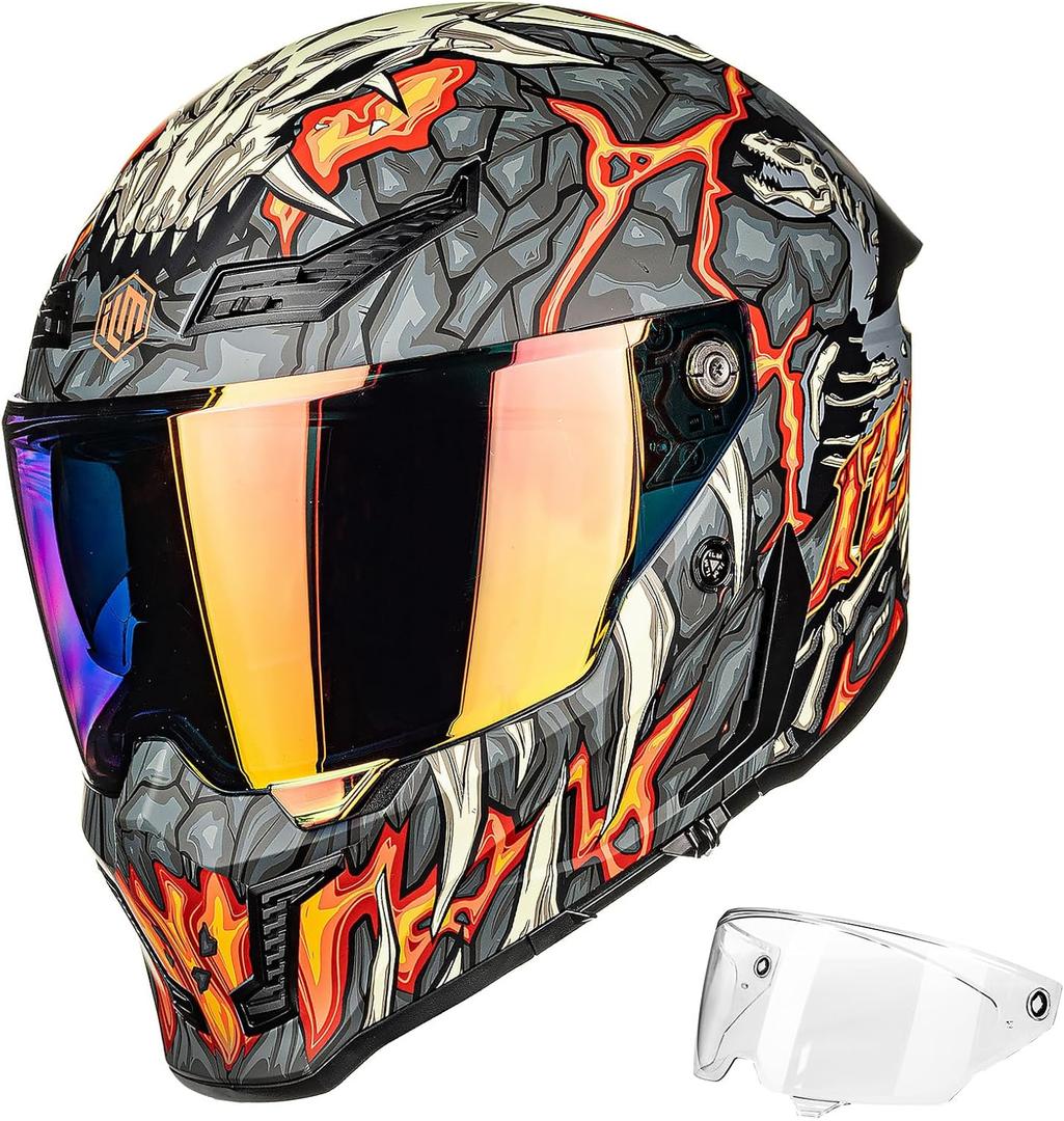 ILM Motorcycle Helmets for Adult Men Women Full Face DOT ECE Powersports Dual Visor Street Racing Helmet with Pinlock Cascos para Motos Model MF509 (Day1 Orange, XL)