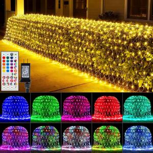 LitHome Color Changing 240 LED Christmas Net Lights Outdoor,14.8ft x 5ft Christmas Net Lights with Remote,35 Colors 9 Modes Connectable RGB Mesh Light Warm White Plug in for Bushes, Xmas, Garden Decor (RGB (Red, Green, Blue))