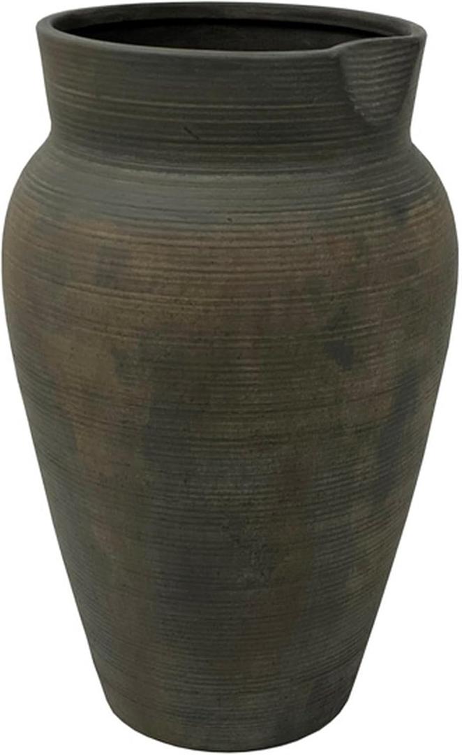 Benjara Leyn 15 Inch Antique Flower Vase, Urn Shaped Home Decor Piece, Gray Ceramic