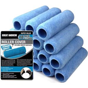 Great Andrew 18 Pack Paint Roller Covers 9 Inch 3/8-Inch Nap, Dense Fibers Large Paint Roller Kit for Painting Textured Smooth Rough Surfaces Walls Floors House