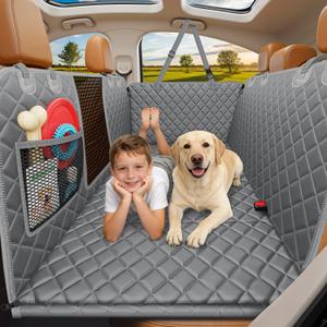 URPOWER Backseat Extender for Dogs - Hard Bottom Dog Car Seat Cover for Back Seat, Dog Hammock for Car and SUV, Pet Rear Seat Protector Dogs Travel Bed with Mesh Window & Side Flaps