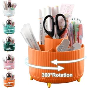 Pencil Holder For Desk,5 Slots 360Degree Rotating Desk Organizers And Accessories,Desktop Storage Stationery Supplies Organizer, Cute Pencil Cup Pot For Office, School, Home