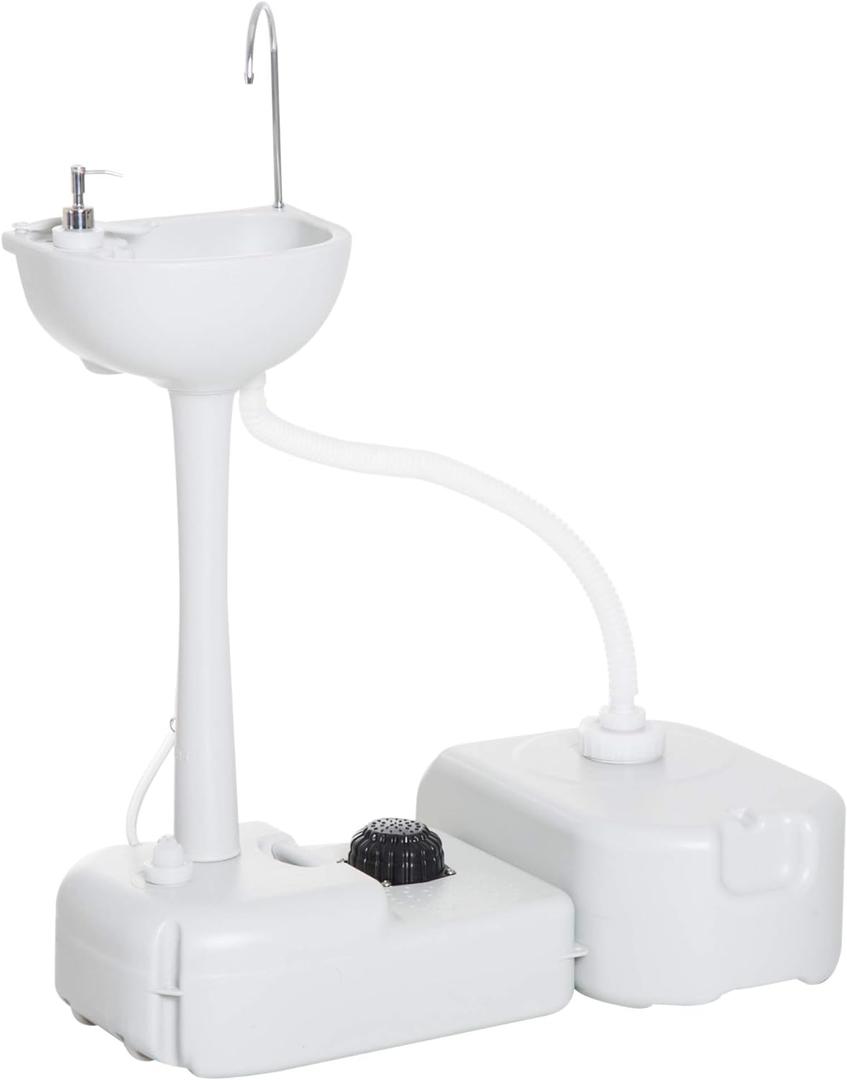 kleankin Portable Camping Sink, Handwashing Station Basin with 4.5 Gallon Tank, 6.3 Gallon Recovery Tank, Rolling Wheels & Soap Dispenser for RV, Outdoor Events, Gatherings, HDPE, White