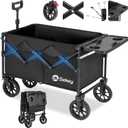 Sekey Collapsible Wagon with Folding Table and Drink Holders, Foldble Beach Wagon with All-Terrain Wheels Load up to 330LBS for Shopping, Camping, Sports.Black